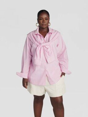 KBB by KAHLANA Women's 'The Double Layer Button-Down Shirt' - Pink Striped M